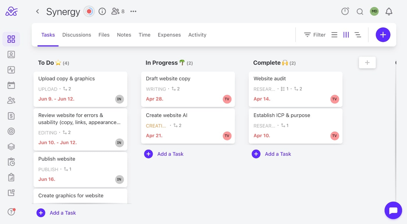 kanban agency projects view in activecollab