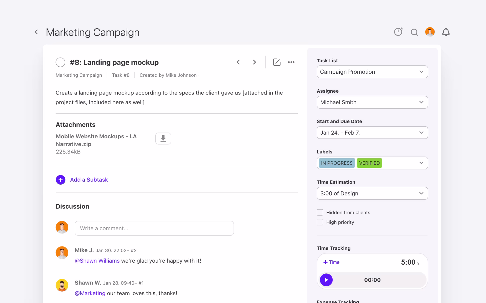 project discussions in activecollab