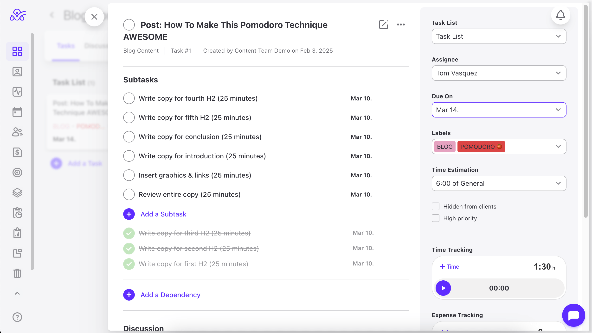 pomodoro method in task management example 1