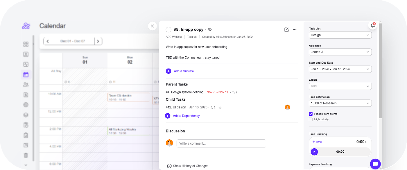 Task Management in ActiveCollab Calendar