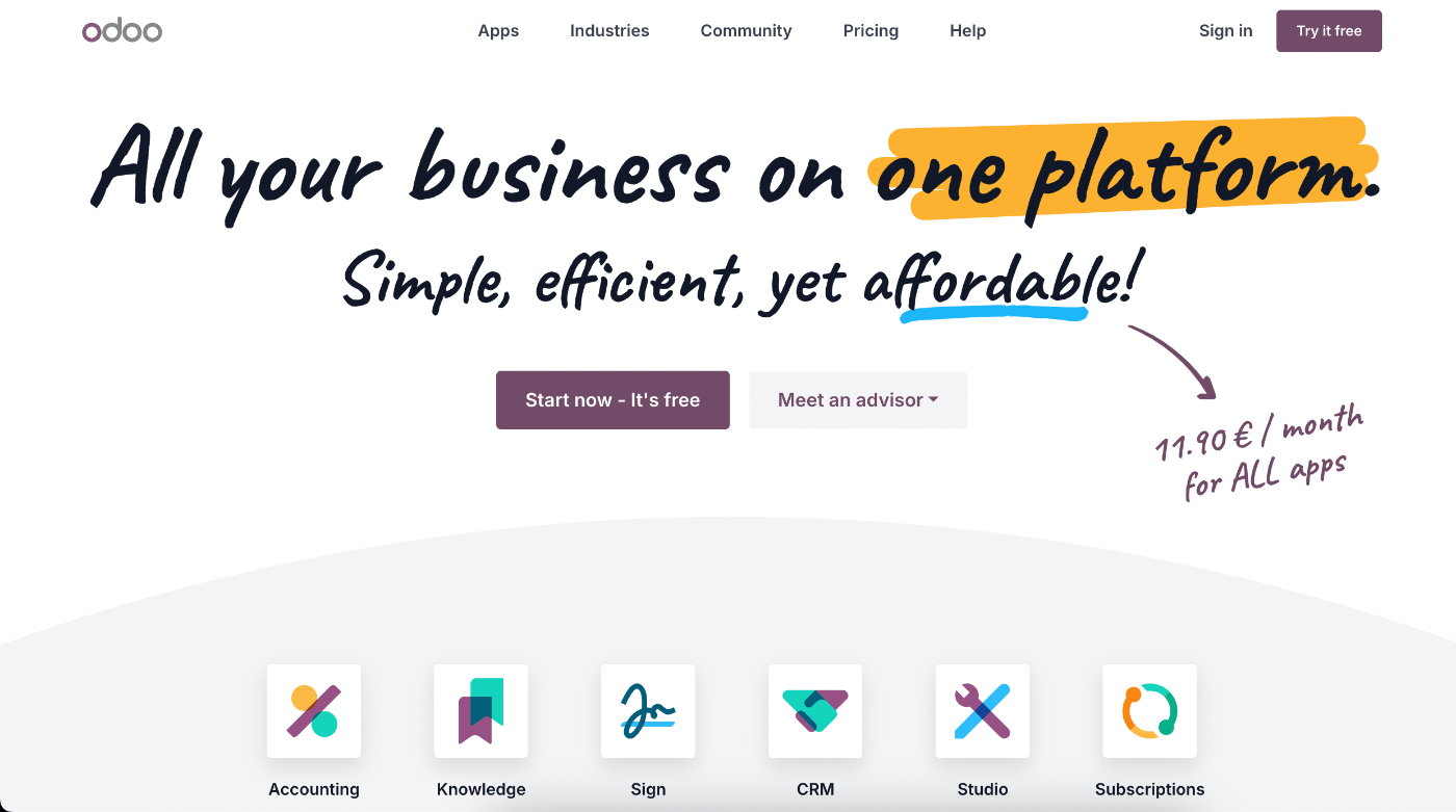 odoo erp system homepage