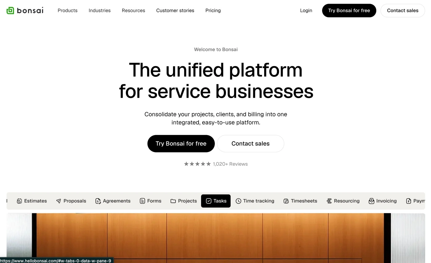bonsai homepage screenshot