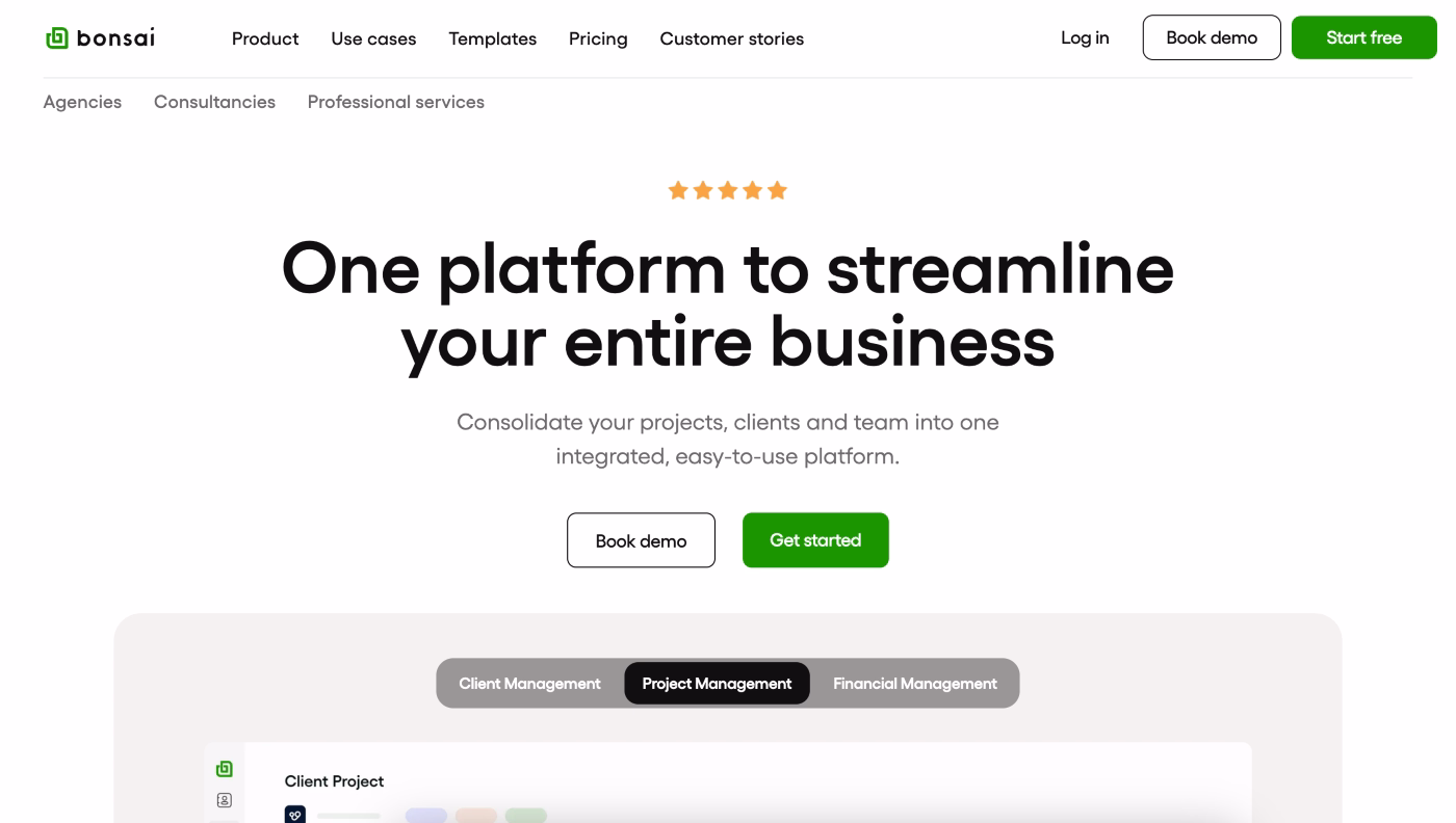 bonsai project management tool homepage