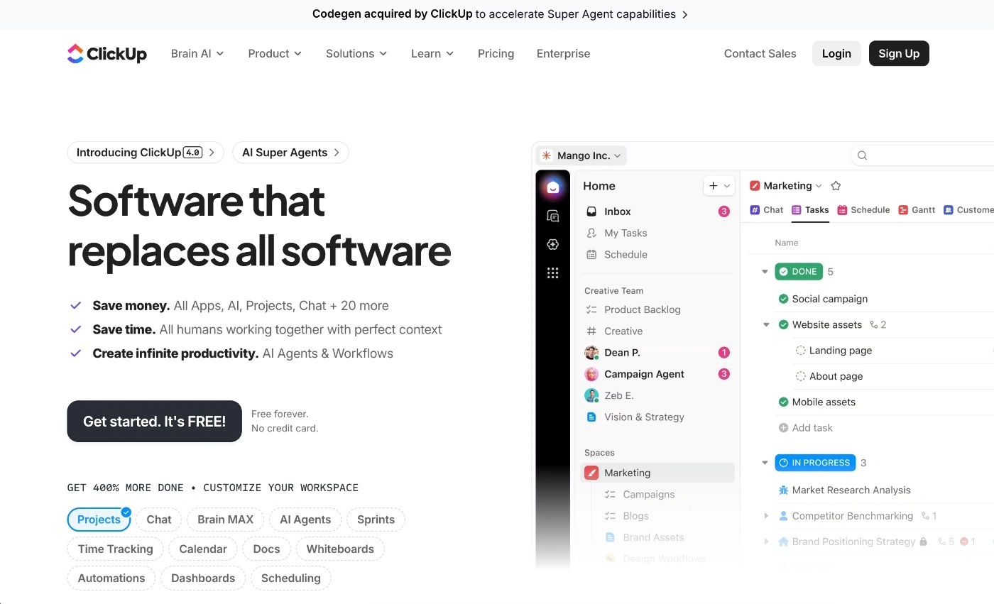 clickup homepage screenshot