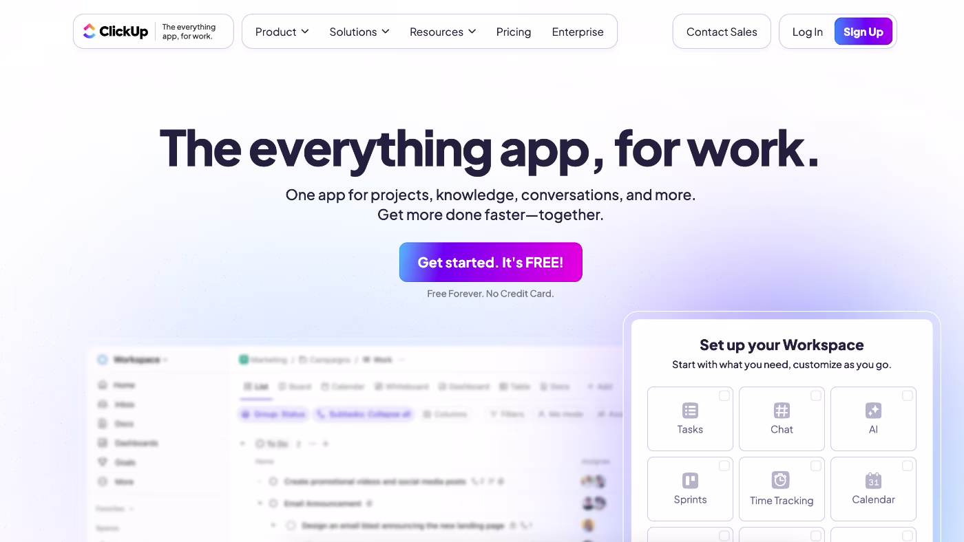 clickup project management tool homepage