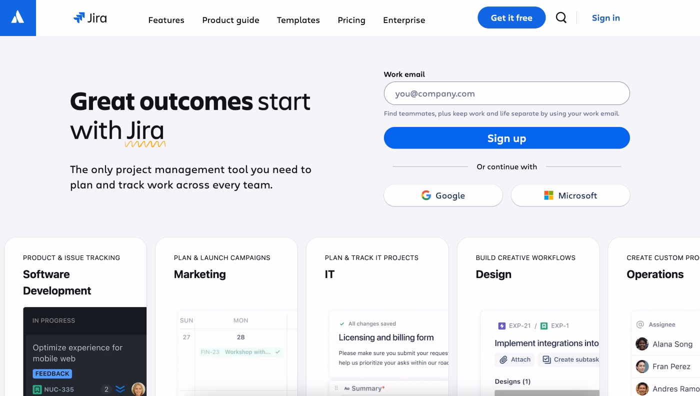 jira project management tool homepage