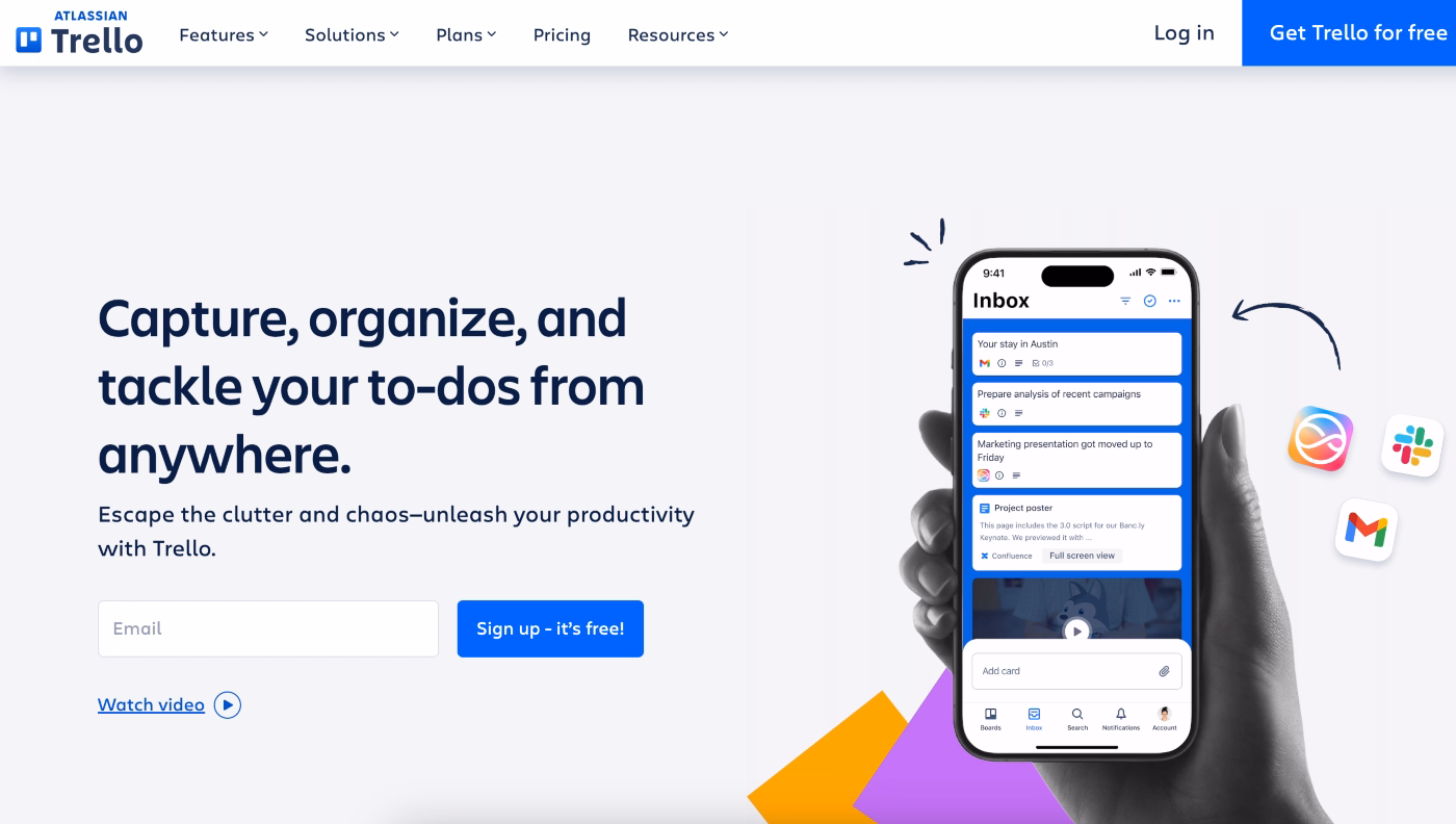 trello homepage screenshot
