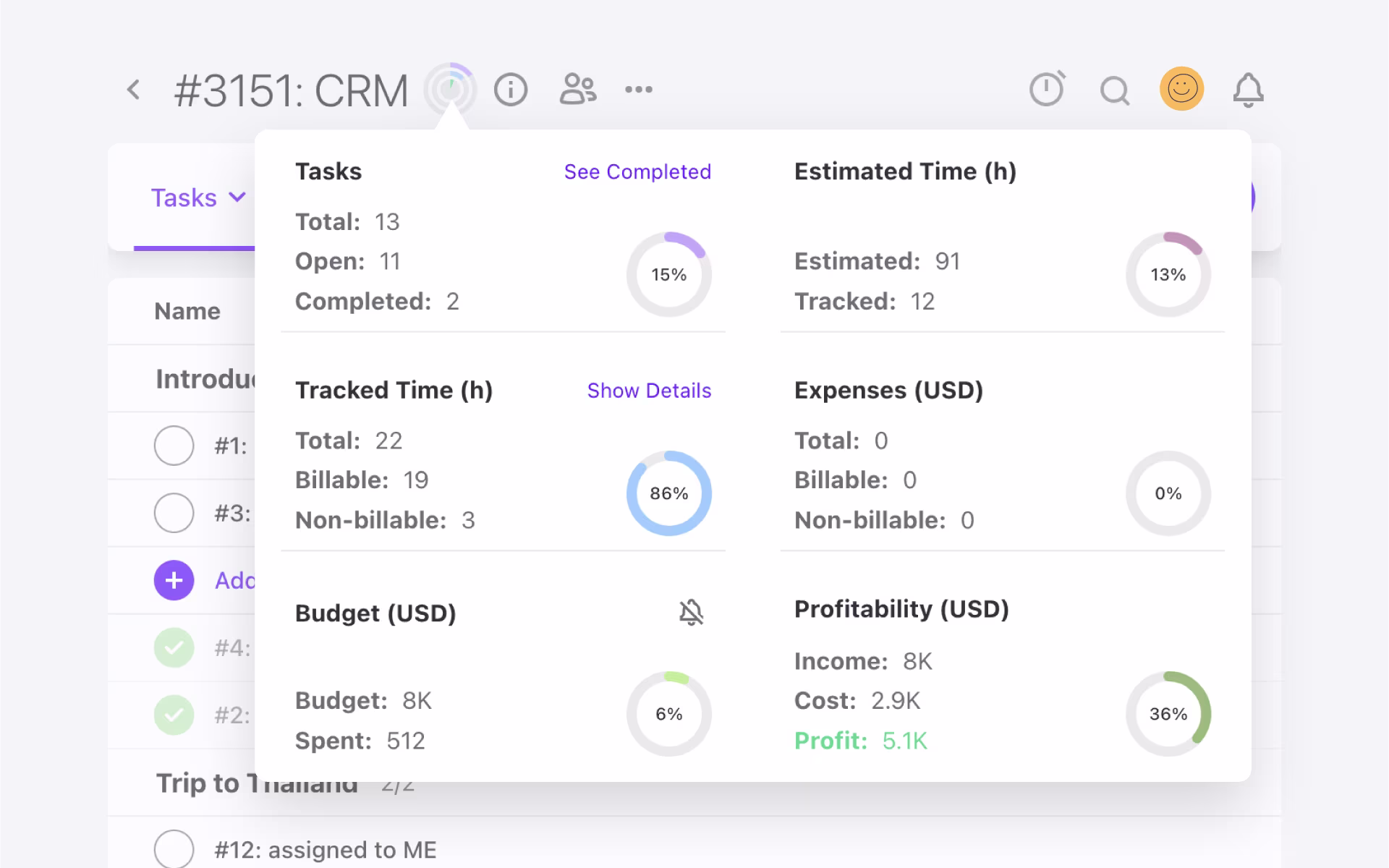 productivity overview screenshot