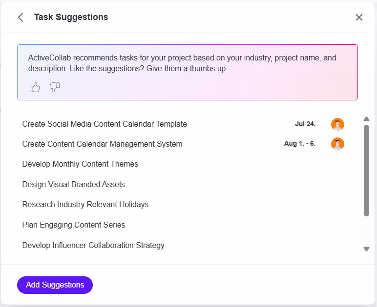 AI task suggestions by ActiveCollab