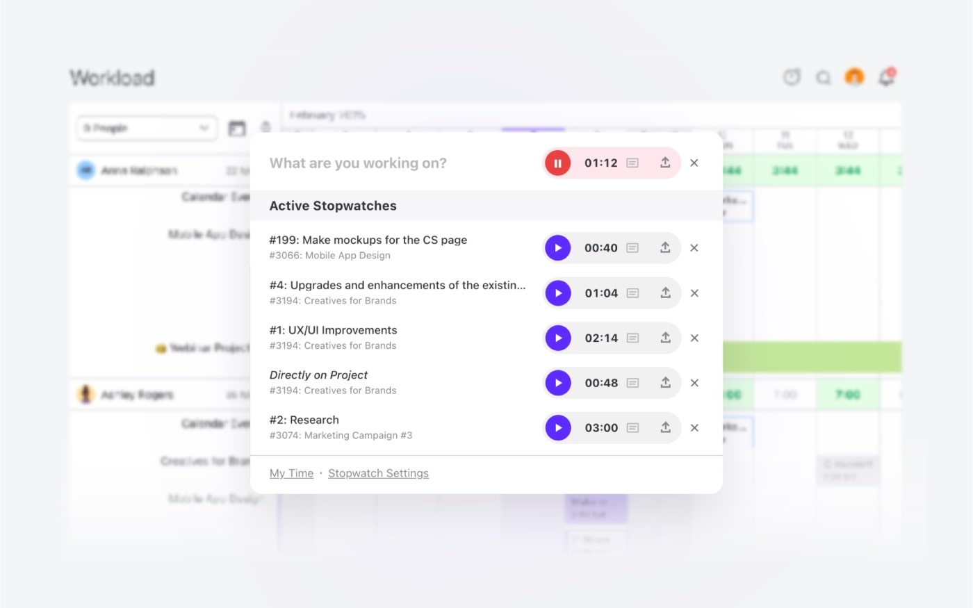 tracked time displayed in activecollab