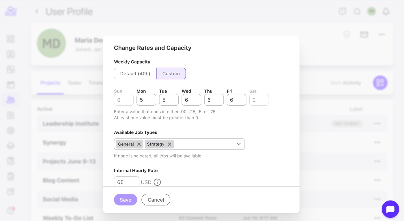 employee capacity workload management in activecollab
