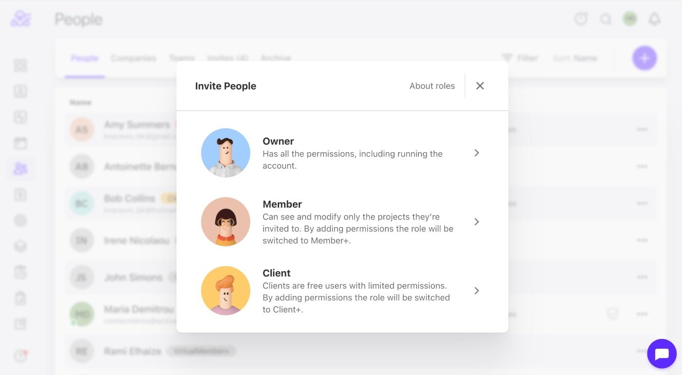 inviting collaborators and clients in activecollab