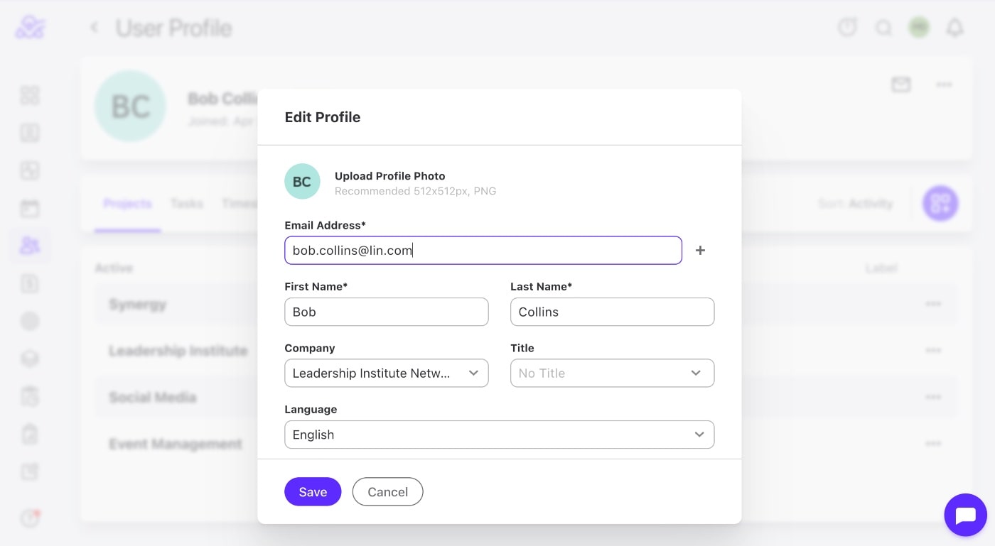 editing profile in activecollab