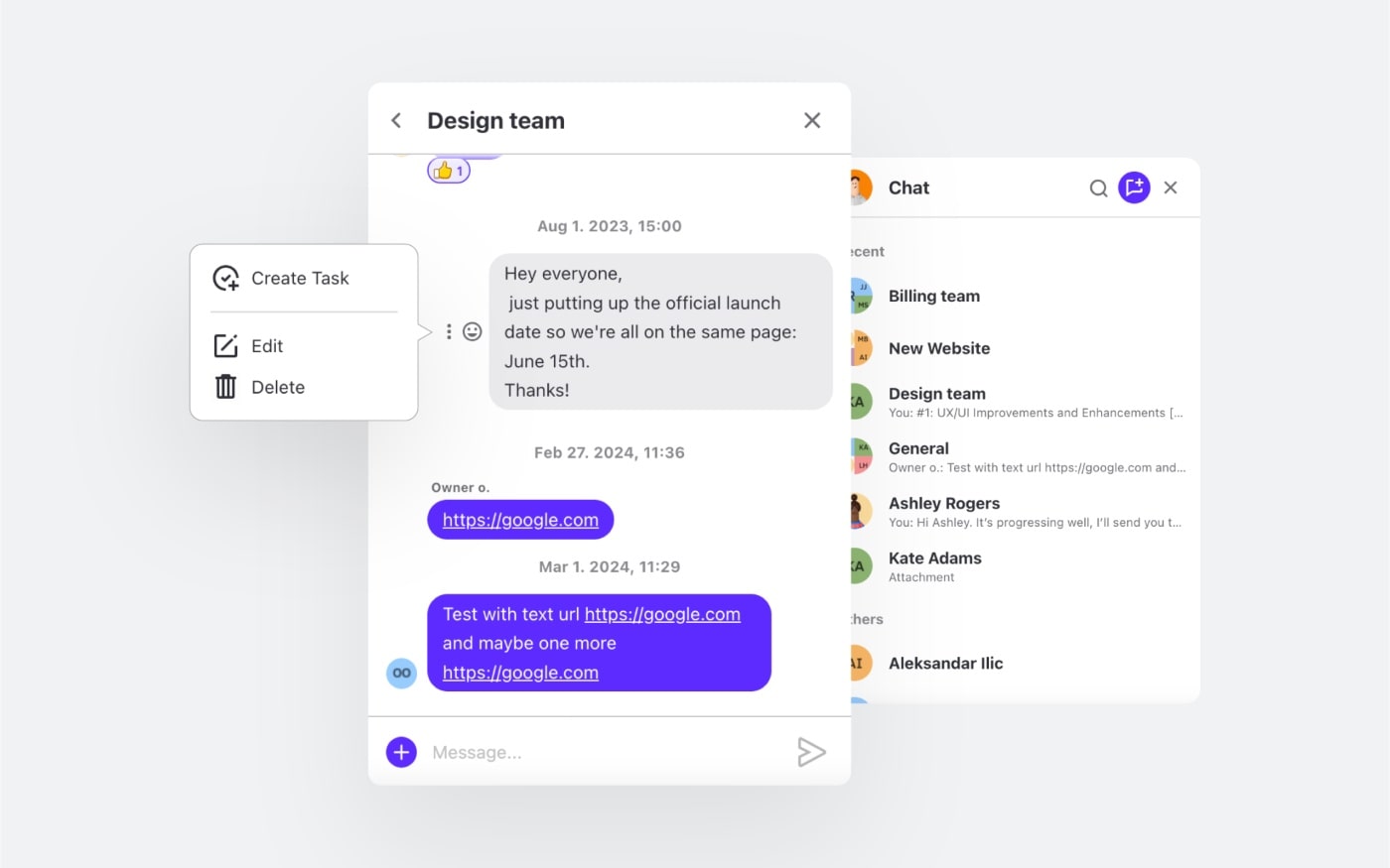 group chat feature in activecollab