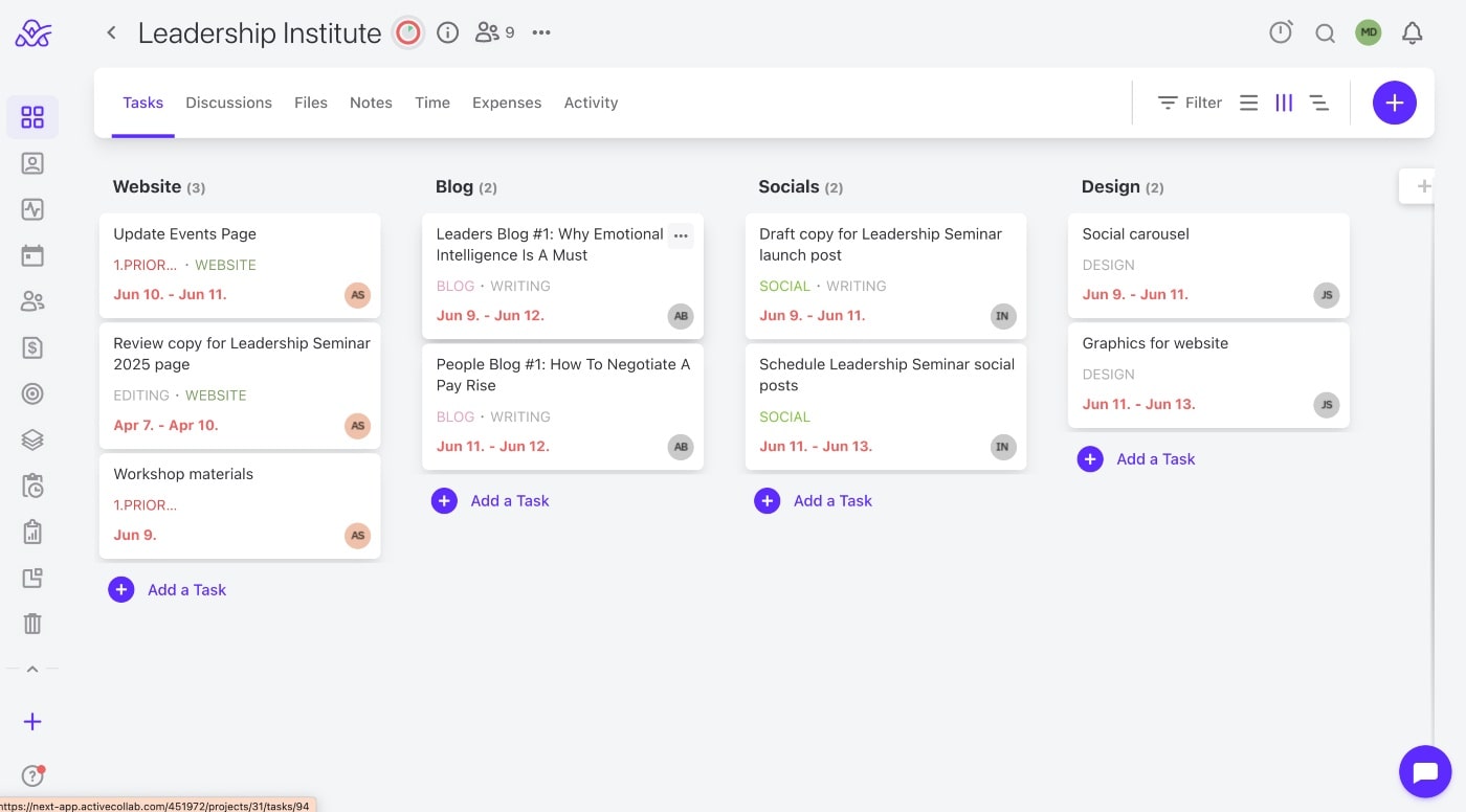 Kanban WBS view in activecollab