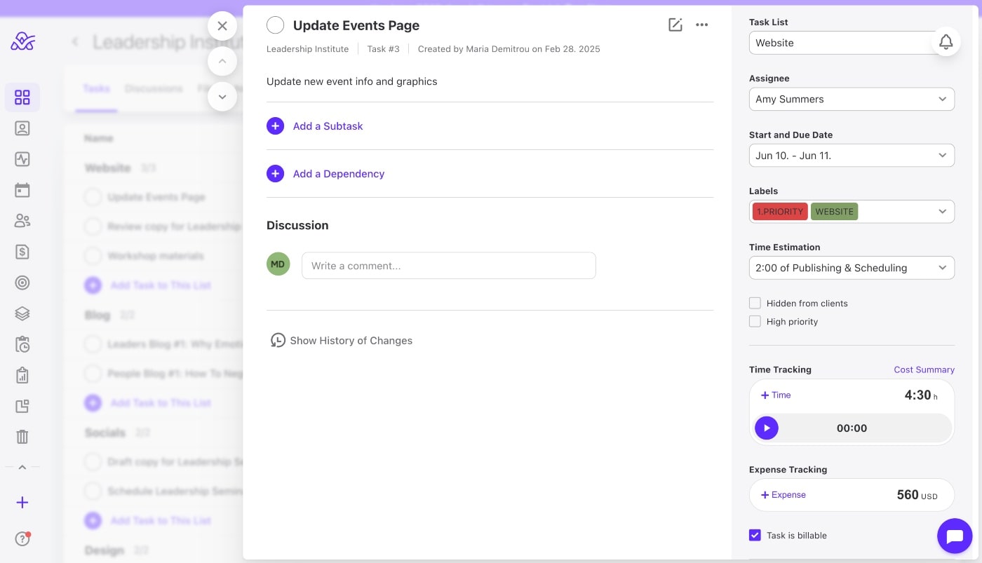 task details in timer