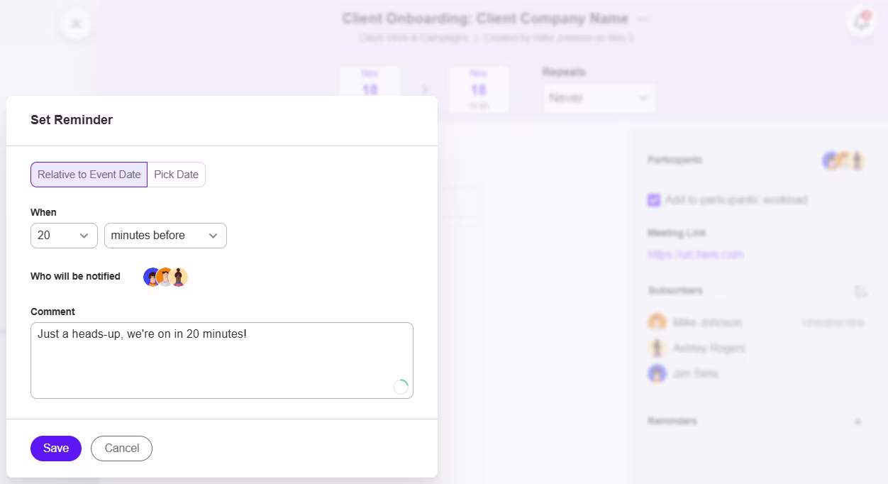Calendar Event Reminders in ActiveCollab