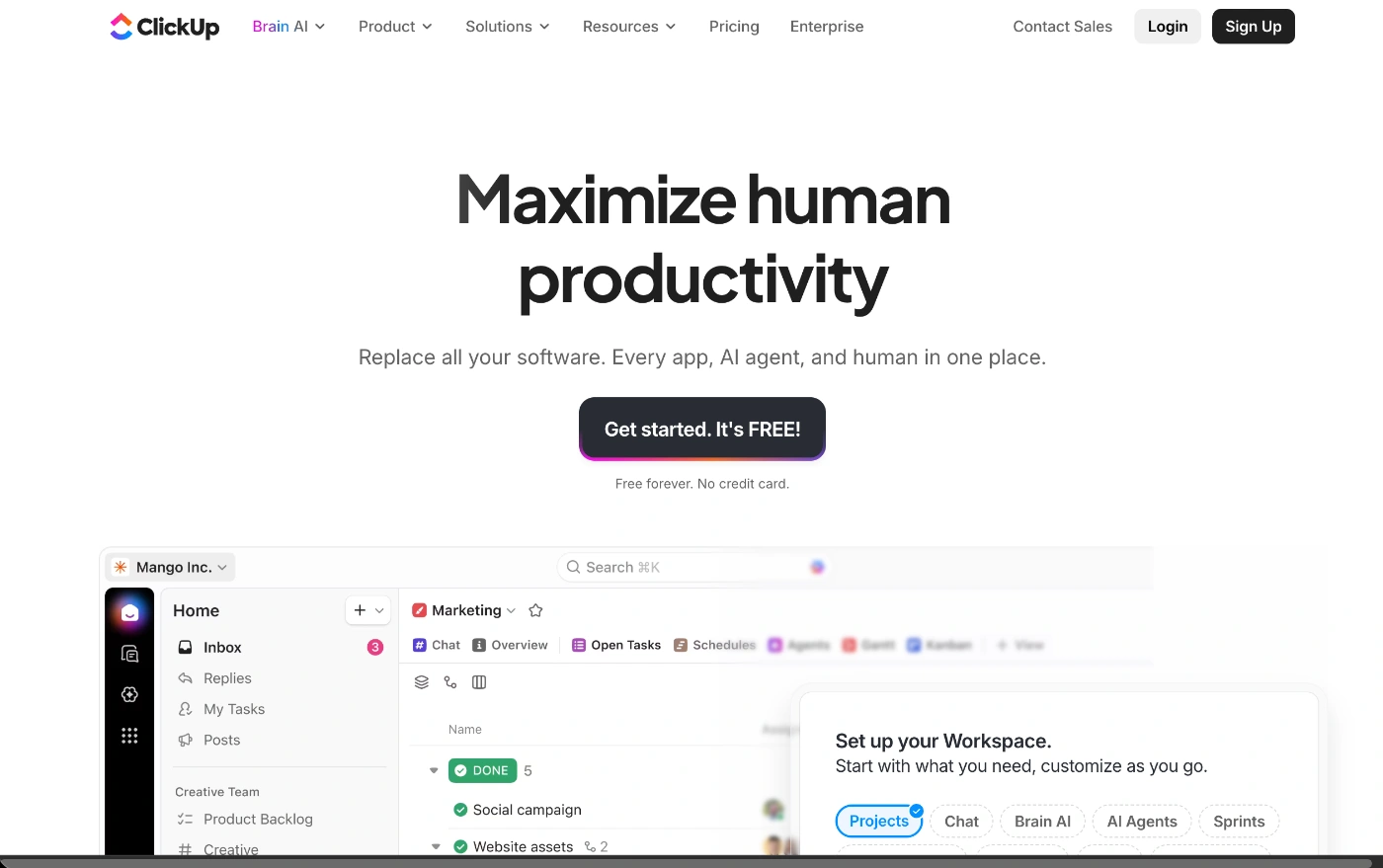 clickup homepage screenshot