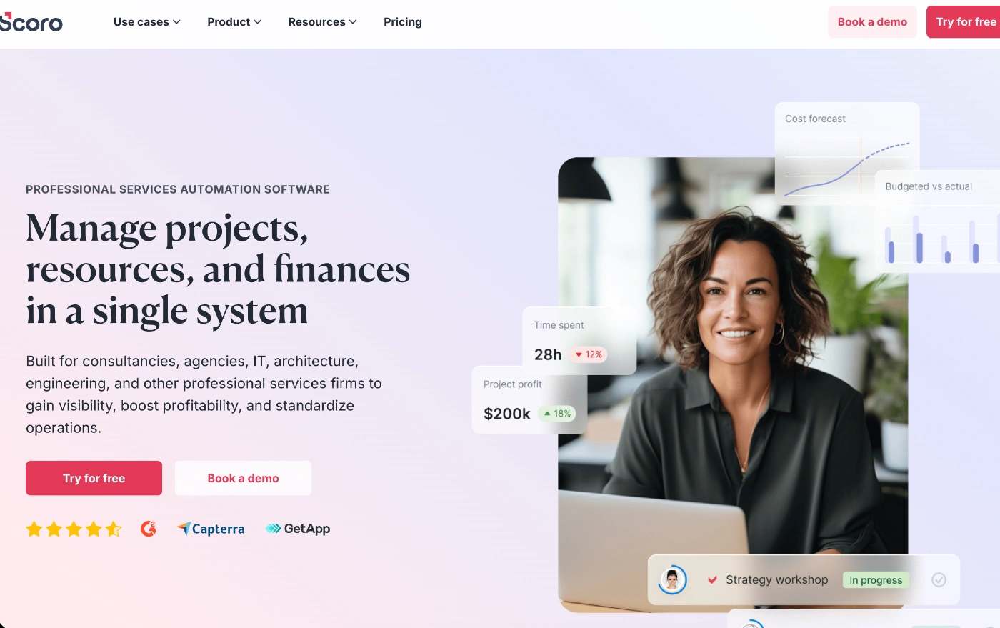 scoro homepage screenshot
