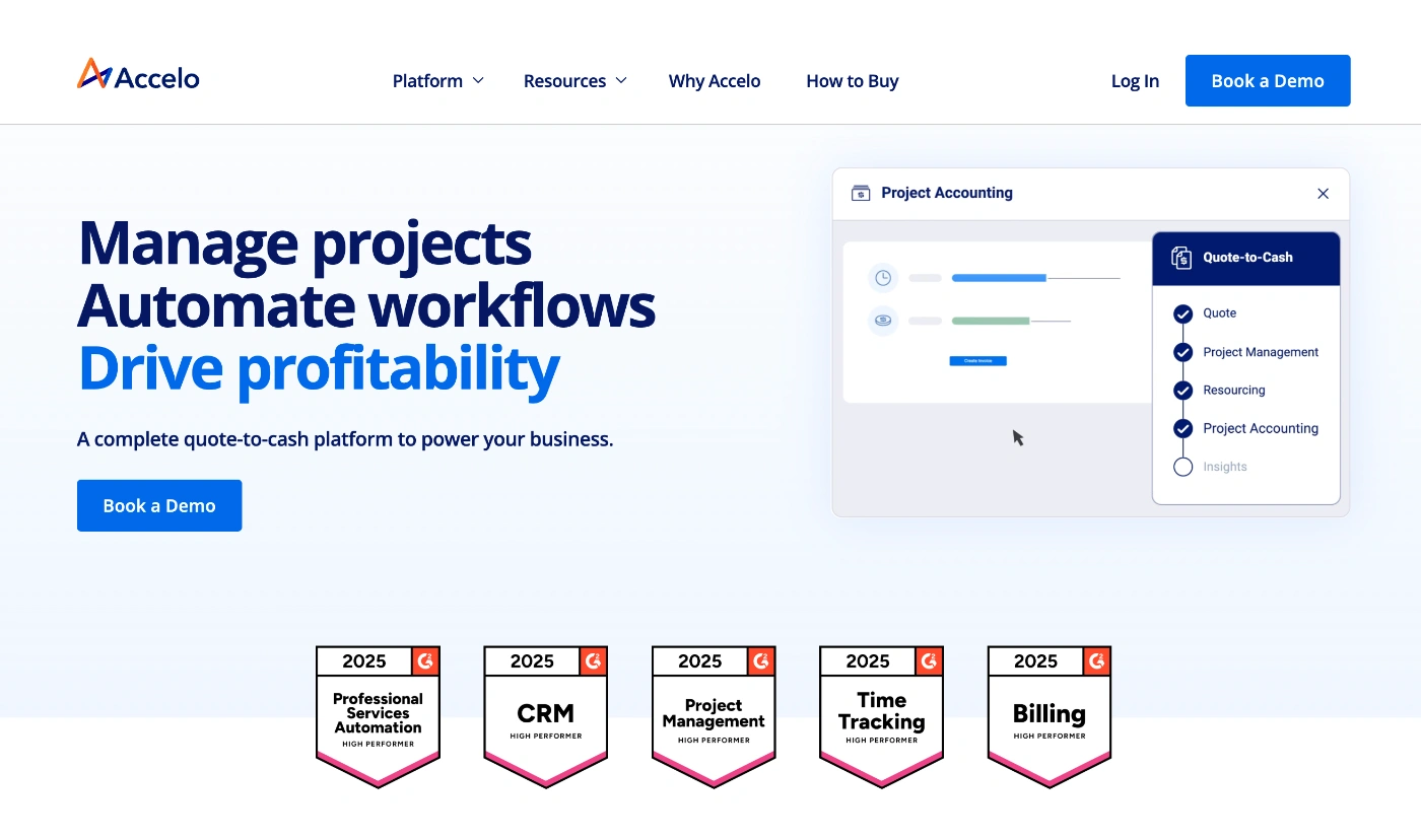 accelo homepage screenshot