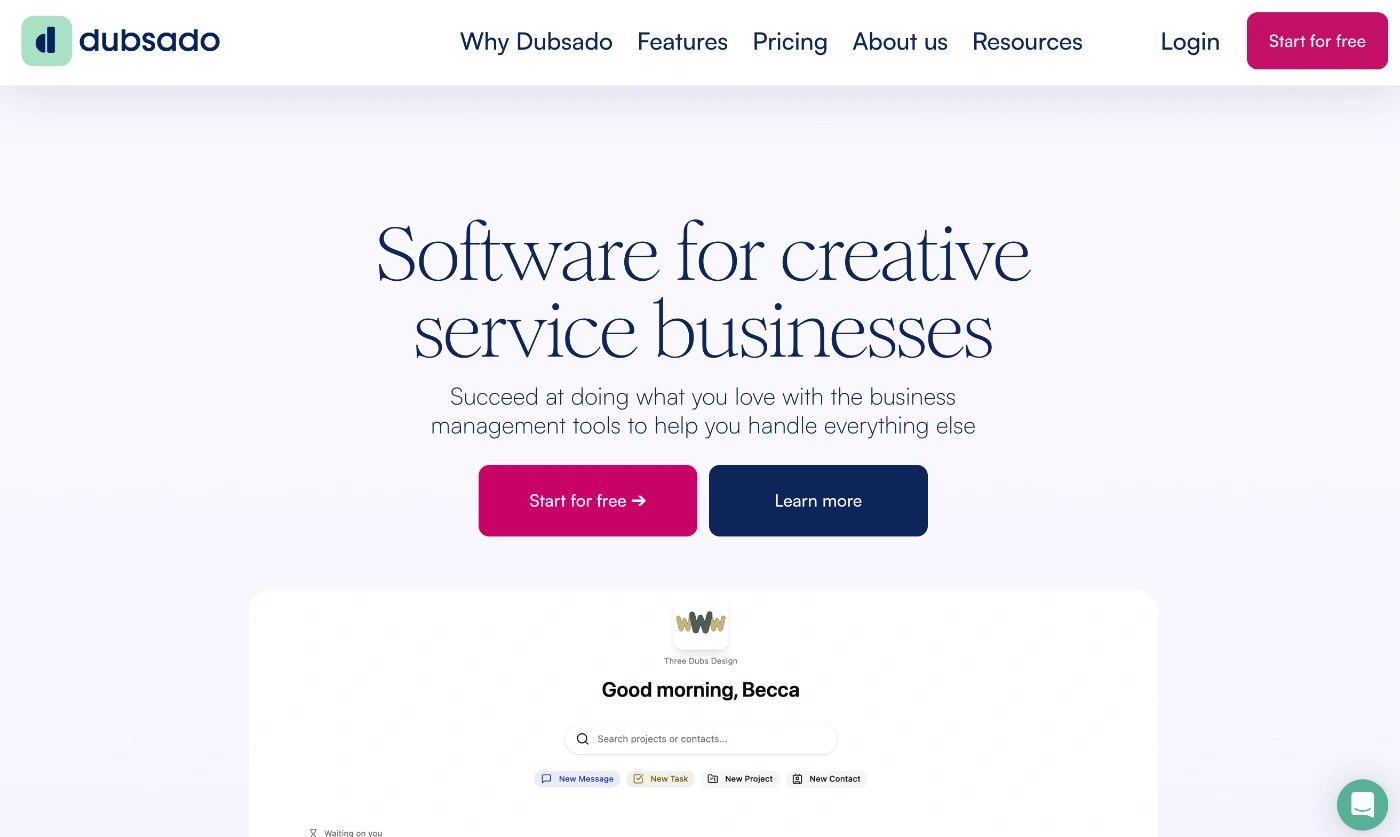 Dubsado homepage screenshot