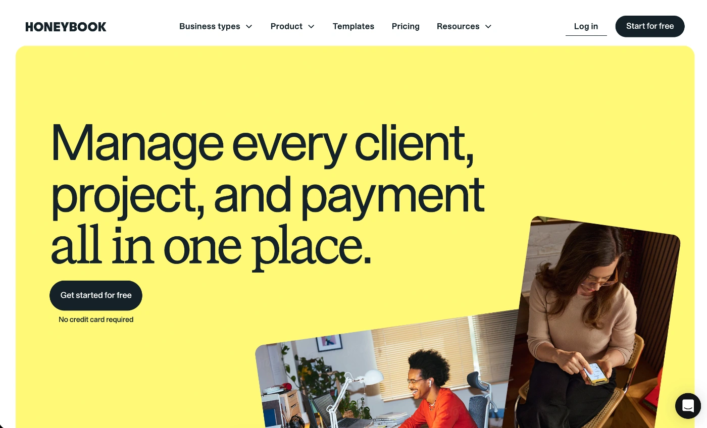 honeybook homepage screenshott