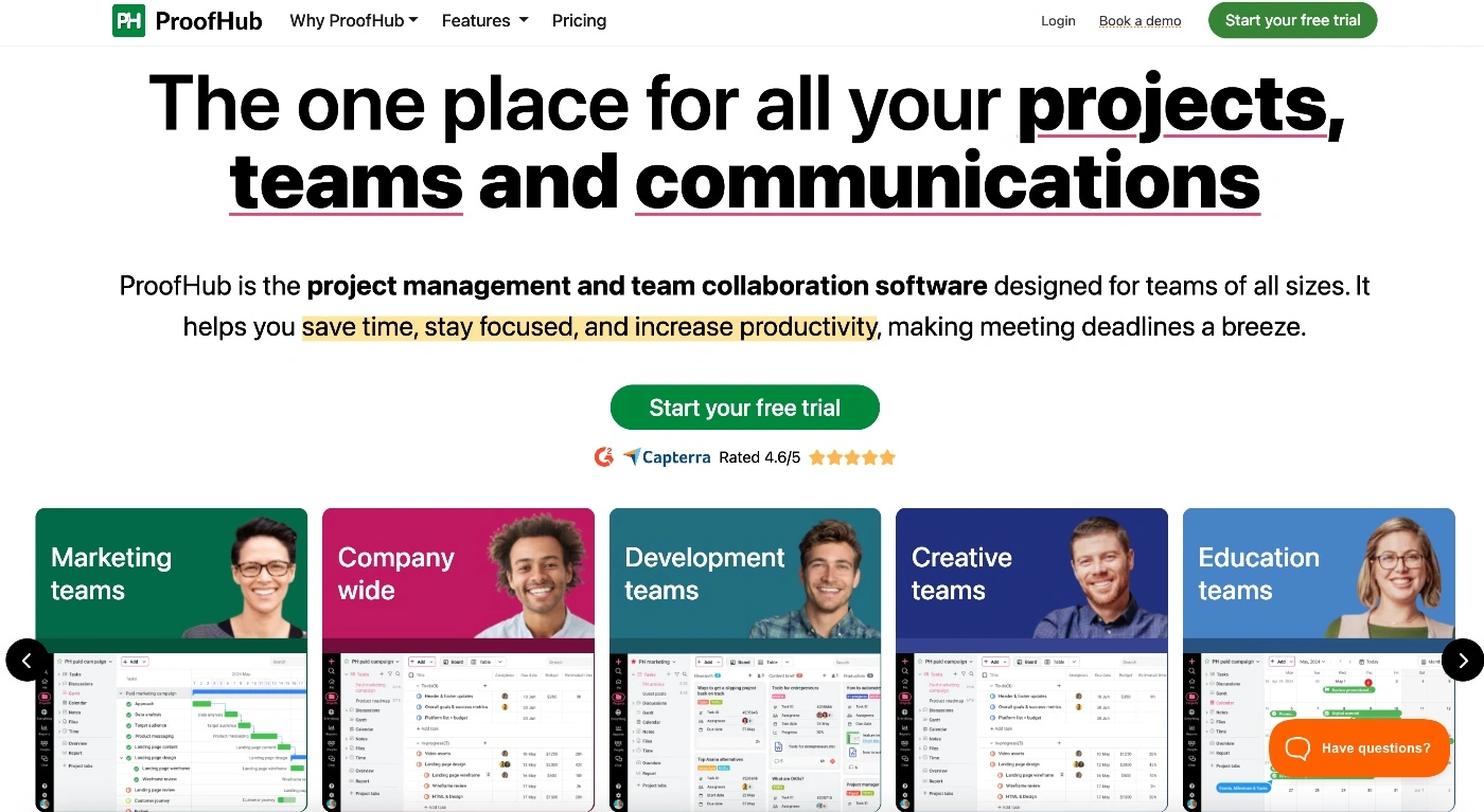 proofhub client management software homepage screenshot