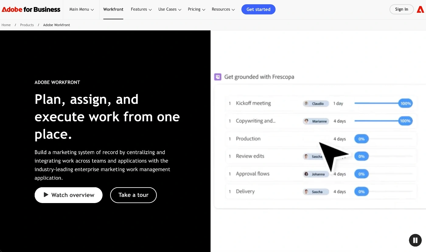 adobe workfront homepage screenshot