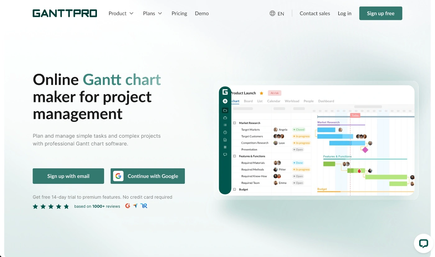 ganttpro homepage screenshot