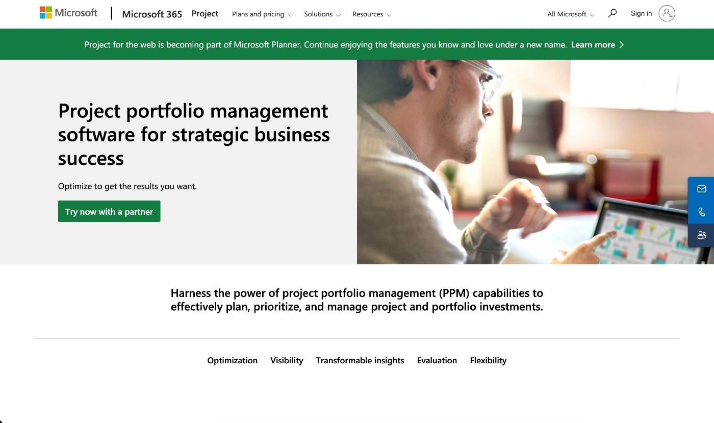 microsoft project portfolio homepage screenshot