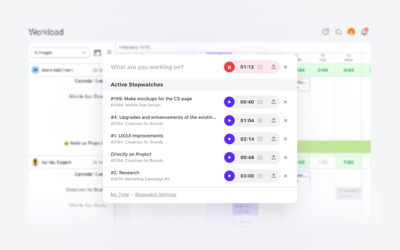 time tracked report in activecollab