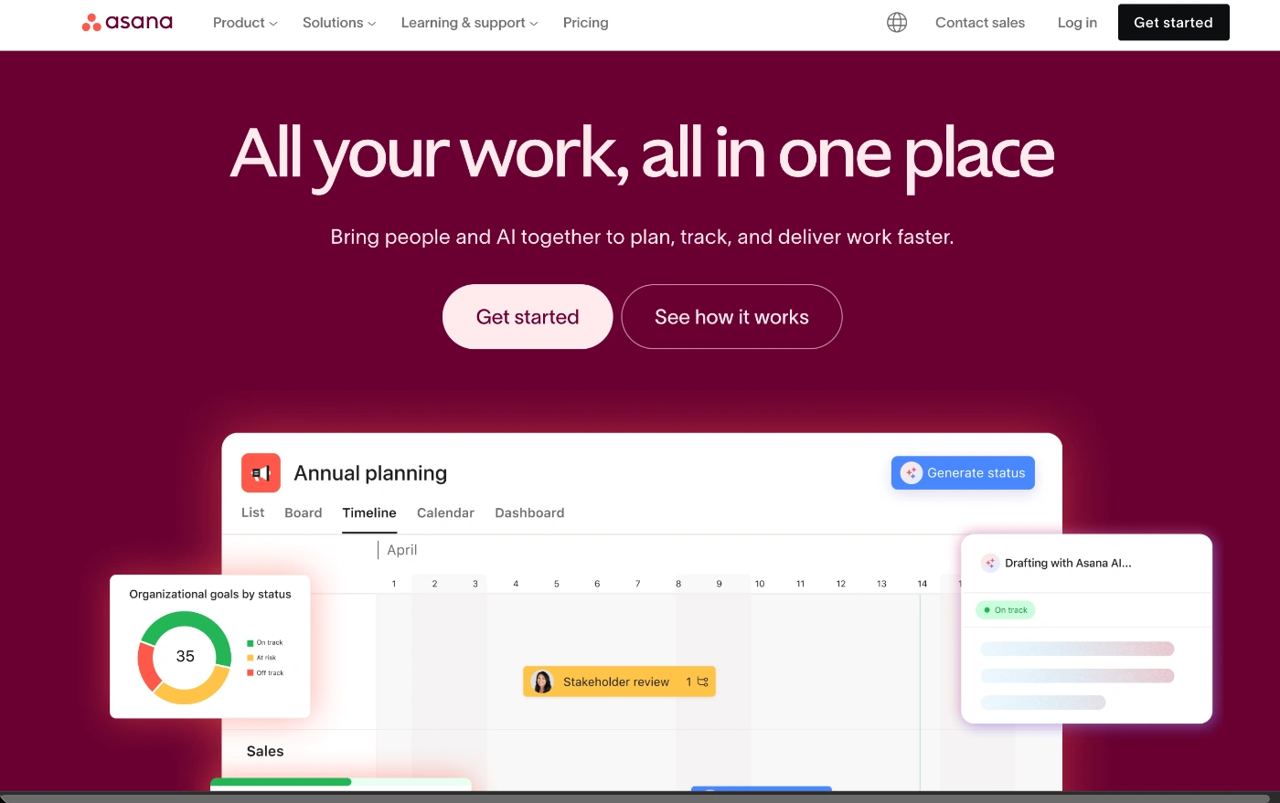 asana homepage screenshot