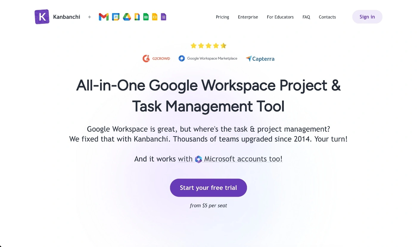 kanbanchi homepage screenshot