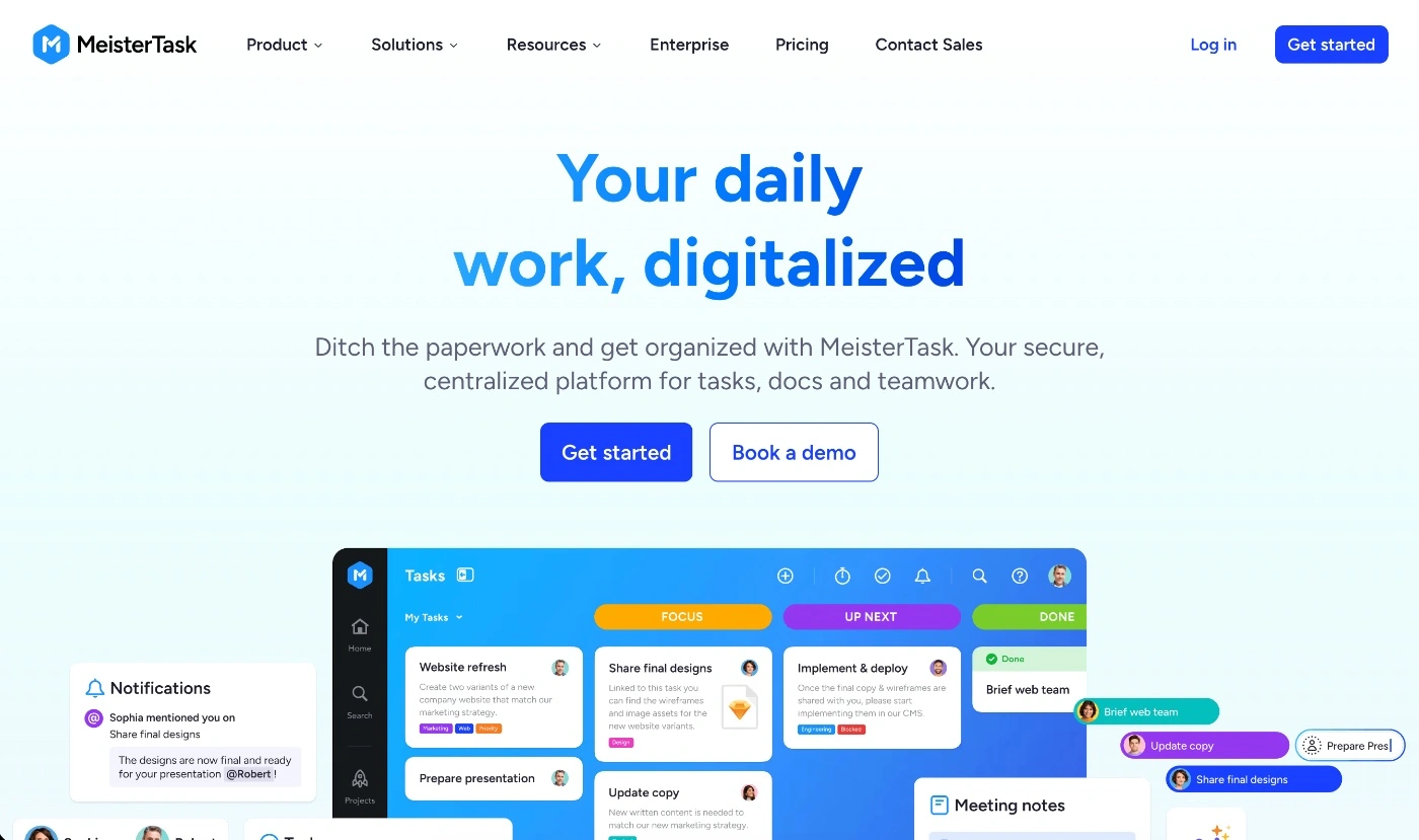 meistertask homepage screenshot