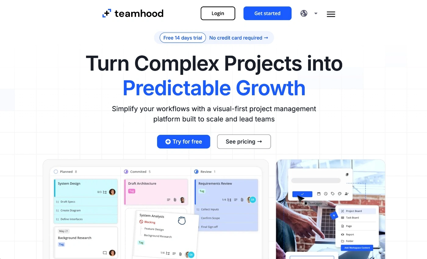 teamhood homepage screenshot