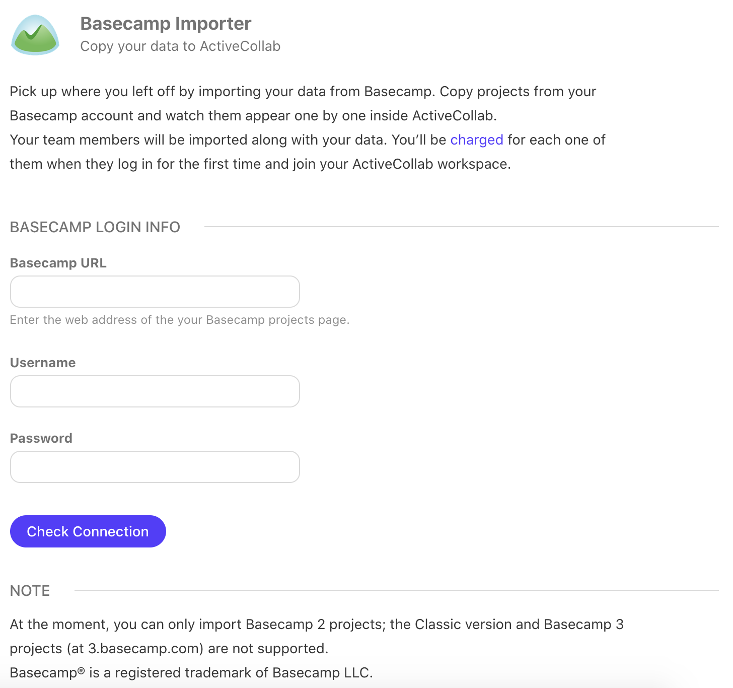 importing basecamp 3 projects into activecollab
