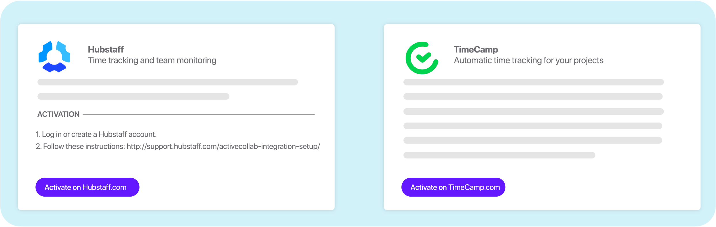 Hubstaff and Timecamp integration